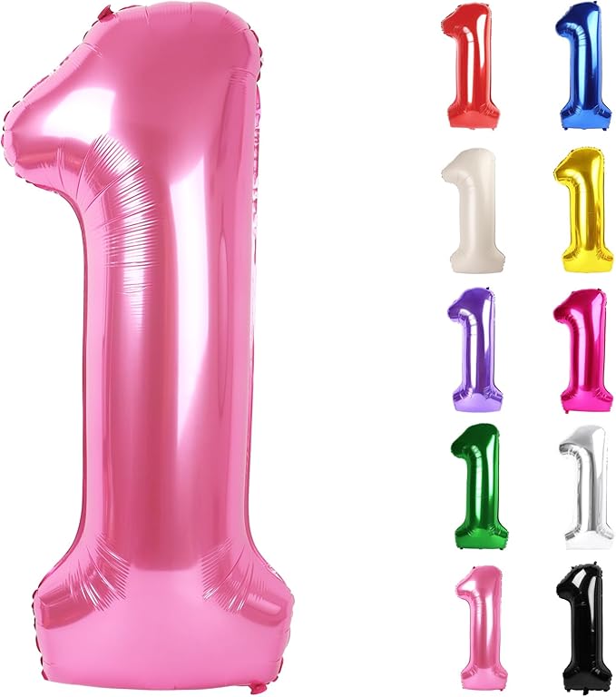 Pink Number 1 Balloon for First Birthday 40 Inch, 1st One Number Balloons Birthday Decorations for Girl Boy Toddler Baby
