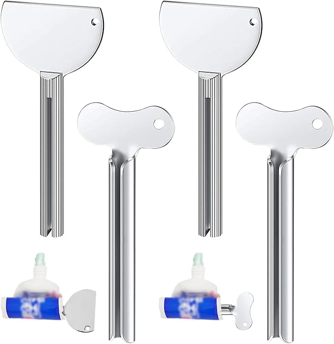 4 Pcs Toothpaste Tube Squeezer,Keys Metal Roller Hair Dye Dispenser Tool, Stainless Steel Toothpaste Squeezers,Metal Tube Key Squeezers Tooth Paste Squeezer for Bathroom Cosmetic Paint Hand Cream