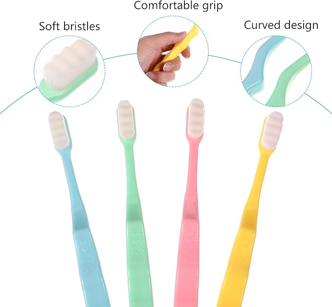 TEHAUX 4pcs Ultra Soft Micro-Nano Toothbrushes with Fine Bristles for Delicate Teeth Cleaning and Gum Care Suitable for Adults Elderly Pregnant Women and Braces
