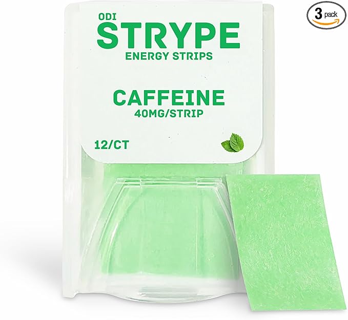 Energy Strips | Instant Caffeine in a Strip | 80mg per Serving | Portable Caffeine + Breath Mints | Zero Calories & Zero Sugar | Spearmint Flavor | 12 Strips per Pack (3 Pack/36 Total)
