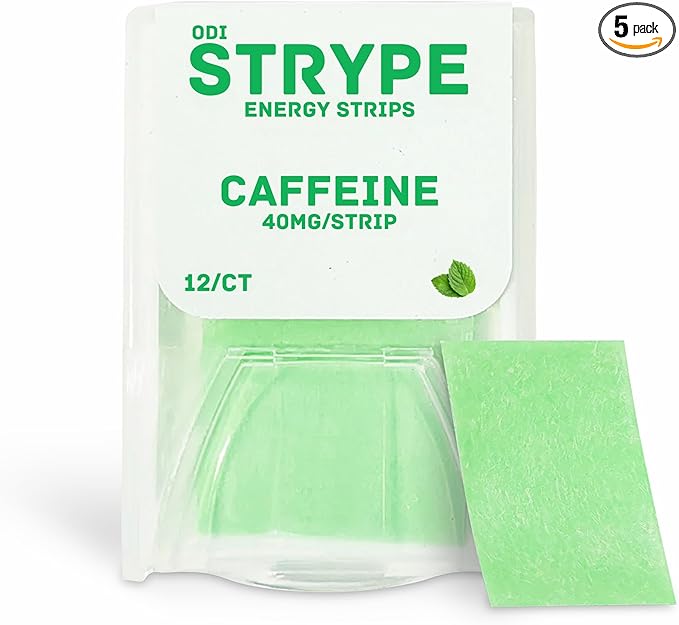Energy Strips | Instant Caffeine in a Strip | 80mg per Serving | Portable Caffeine + Breath Mints | Zero Calories & Zero Sugar | Spearmint Flavor | 12 Strips per Pack (5 Pack/60 Total)