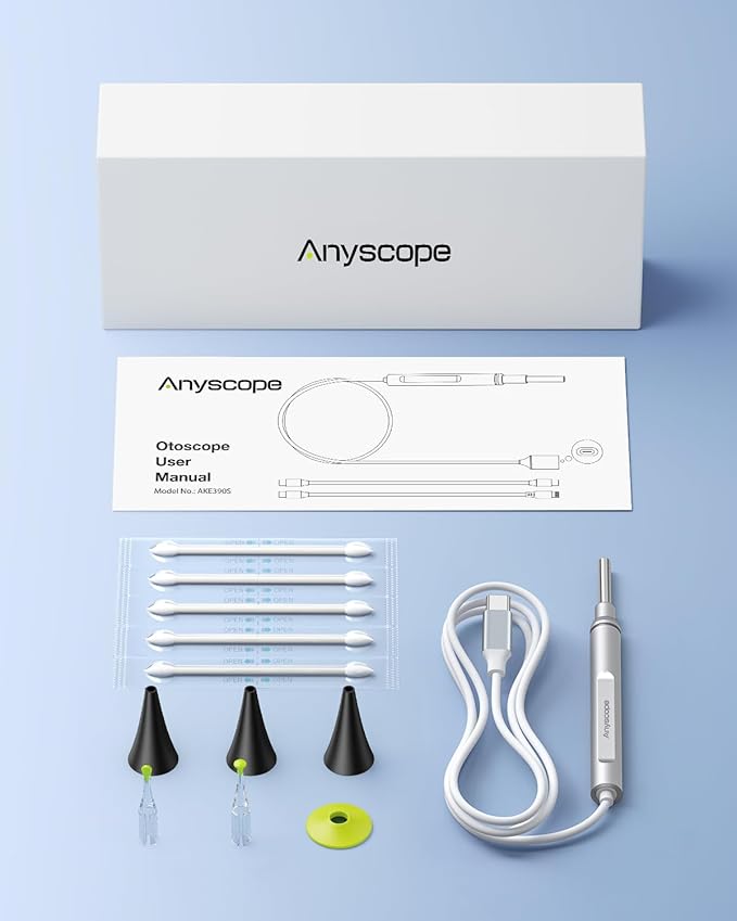 Digital Otoscope Compatible with iPhone and Android Devices, HD Ear Camera with Ear Wax Removal Tools, Video Ear Scope Otoscope with Light, Capture Photos and Videos (Silver)