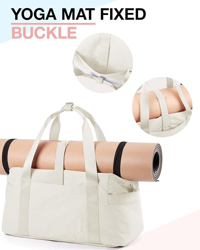 BAGSMART BAGSMART Gym Bag for Women, Carry on Weekender Overnight Bag, Travel Duffel Bags with Trolley Sleeve, Personal Item Travel Bag Tote Bag Workout Dance Bag(Light Beige-Large)