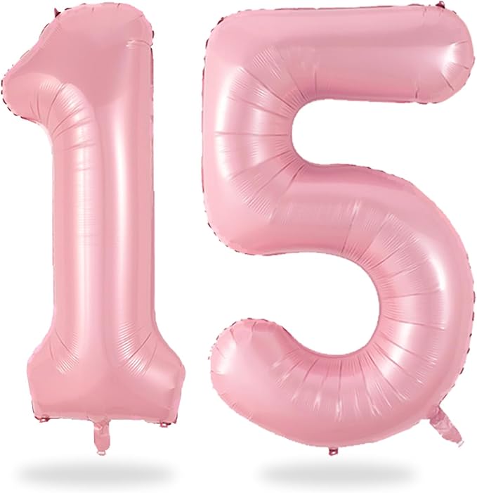 40 Inch Pink Number 15 Balloon, Giant Foil Light Pink 15 Balloons, Pastel Pink Digital 15 Balloon Helium 15 Birthday Balloon for Girls Women 15th or 51st Year Old Birthday Party Decoration Anniversary