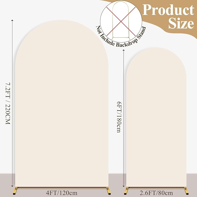Ledido Wedding Arch Backdrop Cover 6FT 7.2FT Arch Covers 2Set Fitted Stretchy Spandex Round Top Stand Backdrop Cover for Wedding Banquet Ceremony Birthday Party Baby Shower Event Decoration,Beige