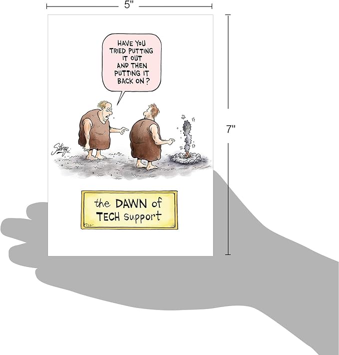 NobleWorks - 1 Funny Birthday Card Cartoons - Hilarious Comic Humor, Notecard with Envelope - Dawn of Tech Support C4038BDG