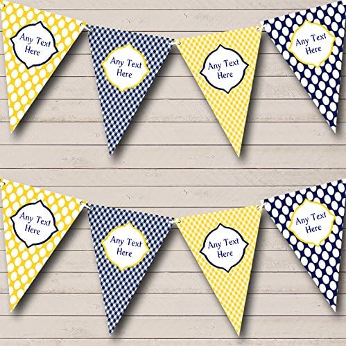 Yellow and Navy Nautical Sailing Beach Seaside Themed Personalized Birthday Party Bunting - Hanging Party Decoration - Birthday Party Banner Garland | Decorative Party Supplies
