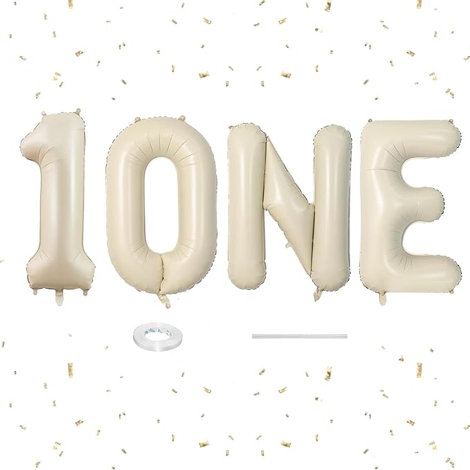 Cream Letter ONE Balloons,40 Inch Number 1 Balloon Beige for Baby Shower Gender Reveal Backdrop Party Decorations