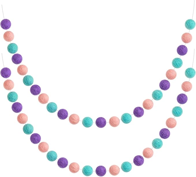 Boao 2 Pieces Wool Felt Ball Garland Colorful Pom Pom Garland Handmade 6.5 Feet Long 24 Balls Felt Banner for Wall Christmas Tree Decoration (Pink,Purple,Mint Blue)