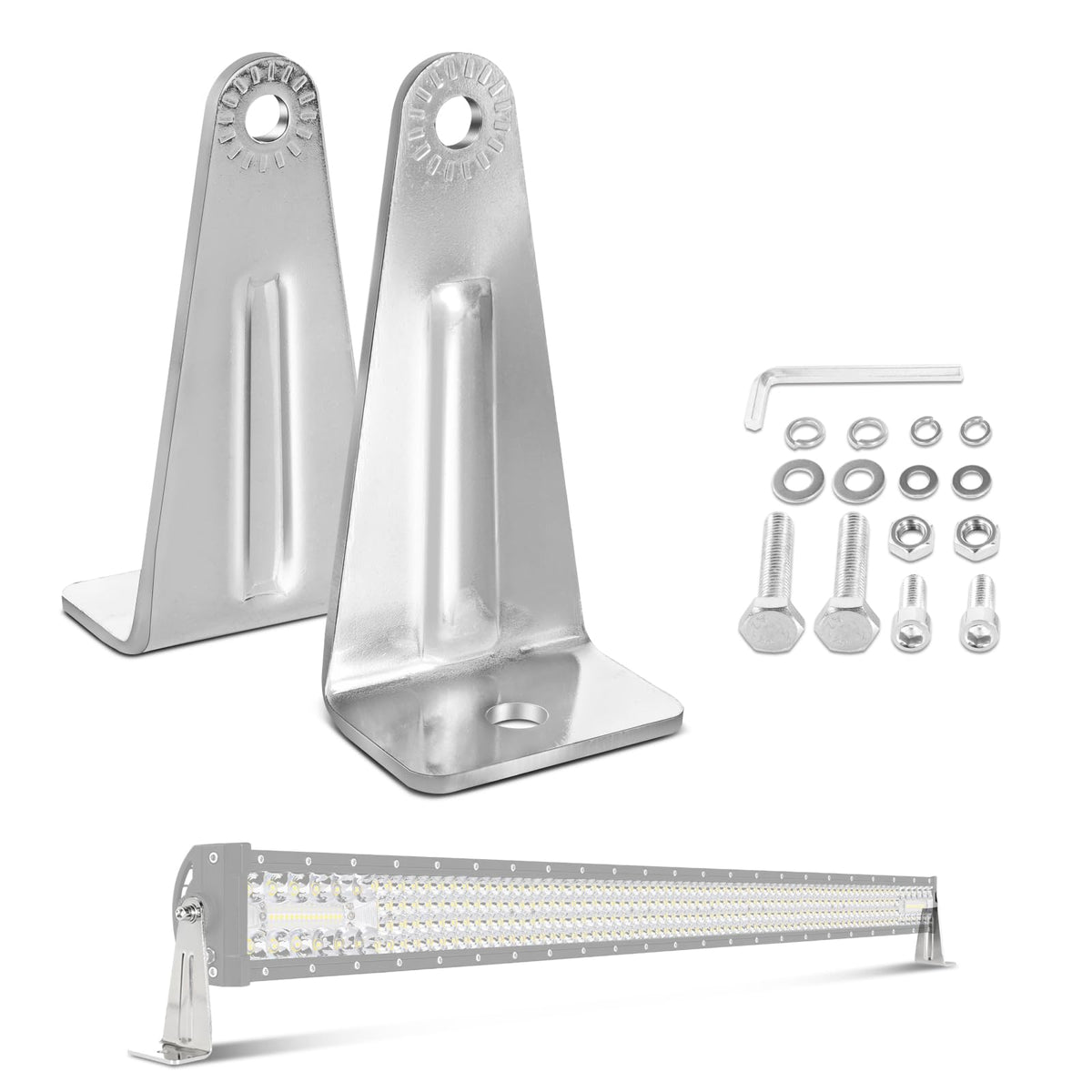 AKD Part LED Light Bar Side Mounting Brackets Kit Heavy Duty Stainless Steel Side Brackets for Straight or Curved LED Light Bar