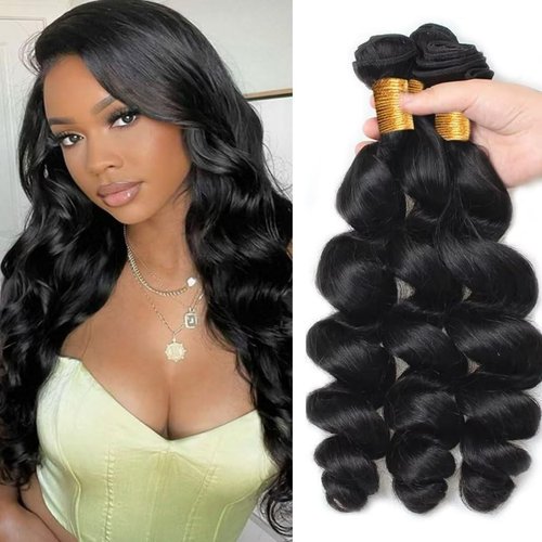 Ladiaryf Hair Loose Wave Bundles Human Hair Brazilian Virgin Hair Loose Wave Human Hair Bundle Natural Black Color Can Be Dyed and Styled Total 300g 14 14 14 Inch