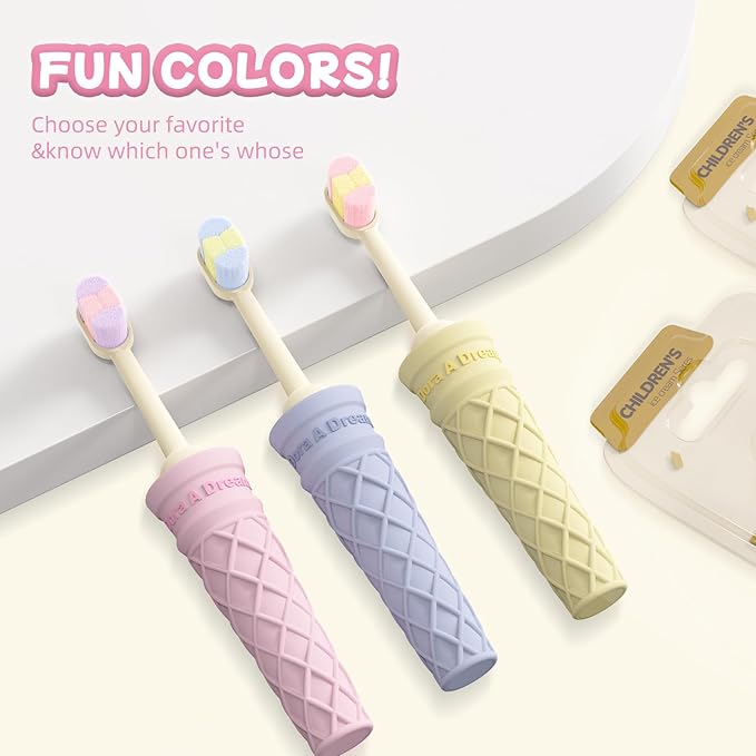 Kids Toothbrush with Wide Non-Slip Grip - 3 Pack Extra Soft Bristles, Multi-Colored & Fun for Beginner Cleaning, Ergonomic, BPA & Cruelty-Free (Age 3+)