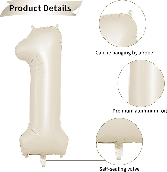 Biapian 40 Inch Cream Number 13 Balloon, 13th Birthday Balloons, Big Digital 13 or 31 Beige White Giant 13 Foil Balloon Helium for 31st 13th Birthday Decorations Anniversary Baby Shower Party Supplies