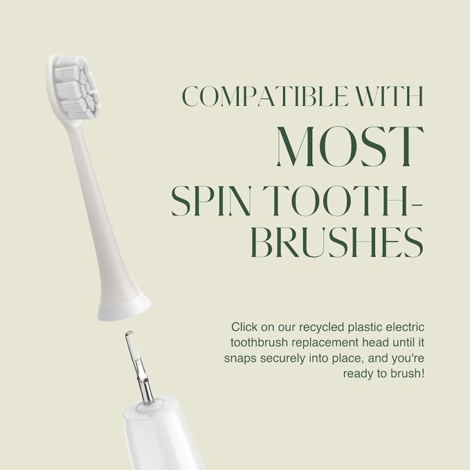 Plus Ultra Eco Friendly Toothbrush Replacement Heads 4 Pack | Designed for Sonic Powered Electric Toothbrushes | Made with Recycled Plastic | Soft Toothbrush for Sensitive Teeth