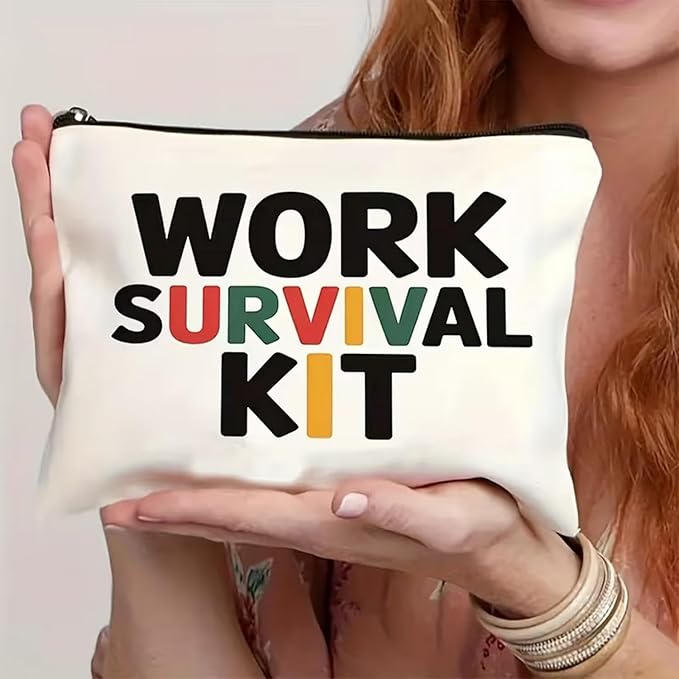GRITOSE Work Survival Makeup Bag for Women Men Workday Toiletry Bags Accessories Stationery Storage Supplies for Family Friend Worker Small Travel Pouch Kit with Zipper