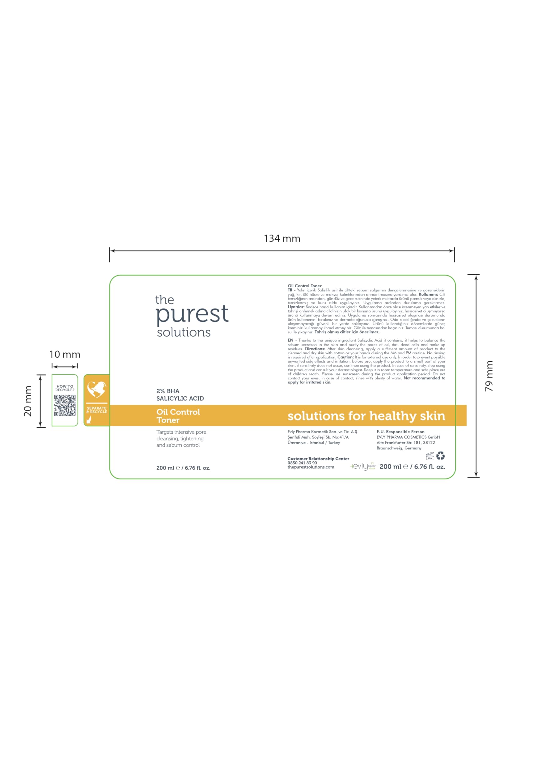 The Purest Solutions Oil Control Toner (2% BHA Salicylic Acid) - Oily, Pore Balancing Toner for Acne & Scarred Skin - Blackhead Targeted Formula - Vegan | Cruelty Free | Eco Friendly (6.76 fl. oz)