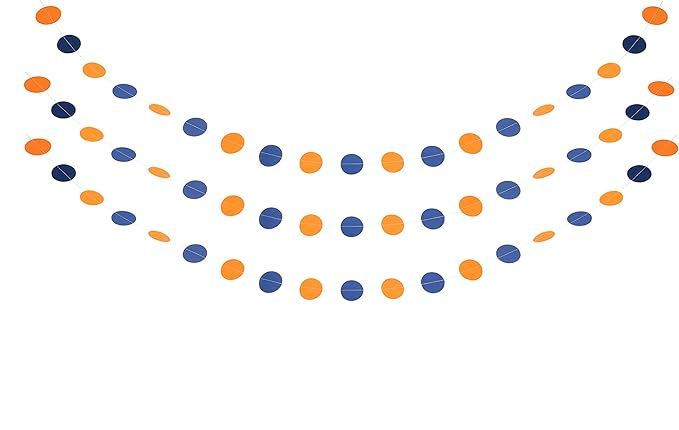 WEVEN Orange Blue Paper Garland Party Decorations Circle Dot Backdrop Party Banner Streamers, 30 Feet