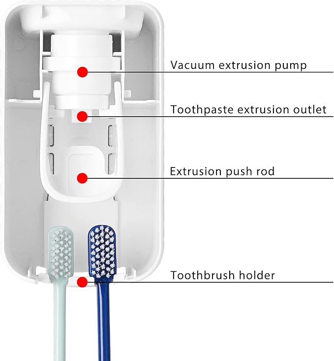 2 Slot Toothbrush Holder and Toothpaste Dispenser Wall Mounted, Automatic Toothpaste Squeezer, 2 in 1 Tooth Brush Toothpaste Organizer for Shower (Red)
