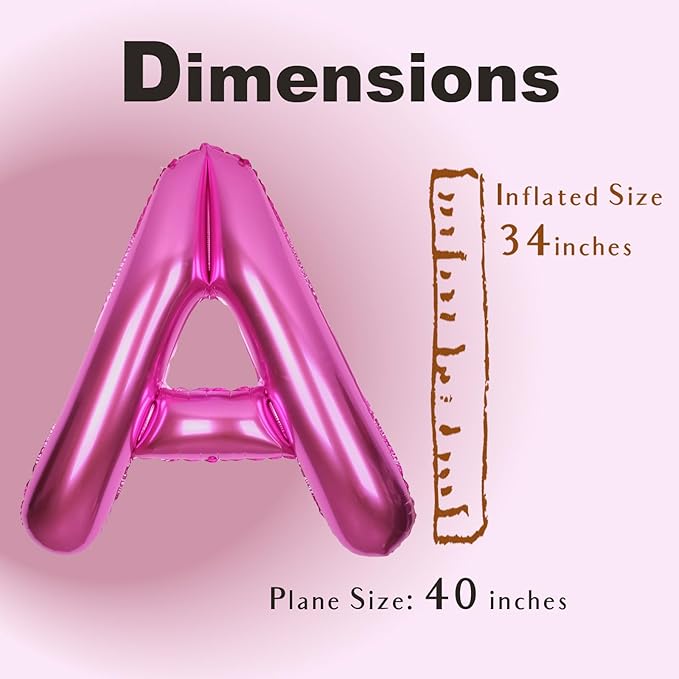 SUWEN 40 Inch Hot Pink Large A Letter Balloons Big Foil Helium Letter Balloons A-Z Jumbo Mylar Happy Birthday Party Decorations for Woman Anniversary Party Supplies