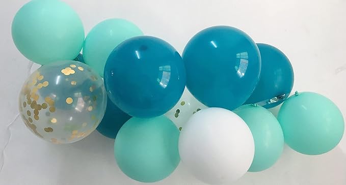 Matte Balloons Mint Green Blue – White Dark Teal Balloons for Baby Shower Birthday Anniversary Decorations 12 inch 60 packs(Turquoise + White)