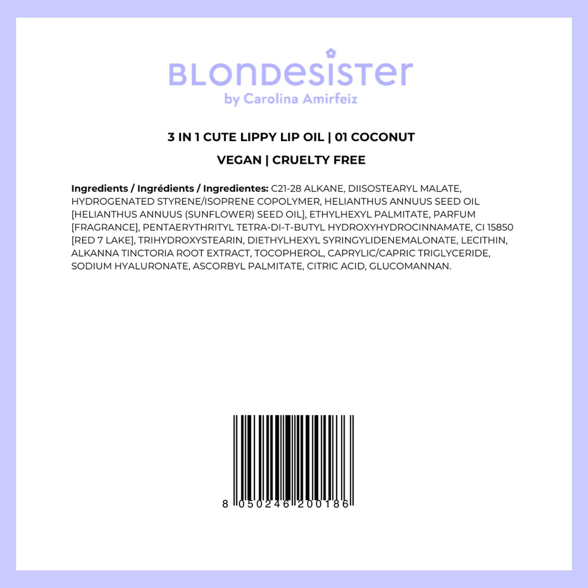Blondesister 3 in 1 Cute Lippy Lip Oil - Nourishing Lip Oil for Women - Hydrating Lip Moisturizer - Non-Sticky Texture - 01 Coconut - 0.084 oz.