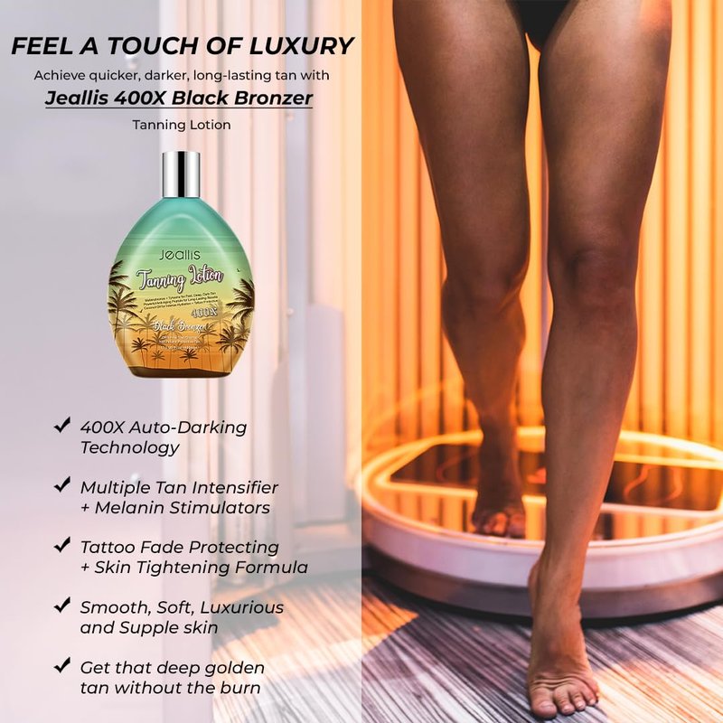 Jeallis Extreme Dark Tanning Lotion Accelerator for Indoor Tanning Beds & Outdoor Sun Tan with Bronzer to Get Dark Fast Tan, Bronzing Tanning Lotion with Tattoo Protecting Formula, DHA Free, 13.5oz