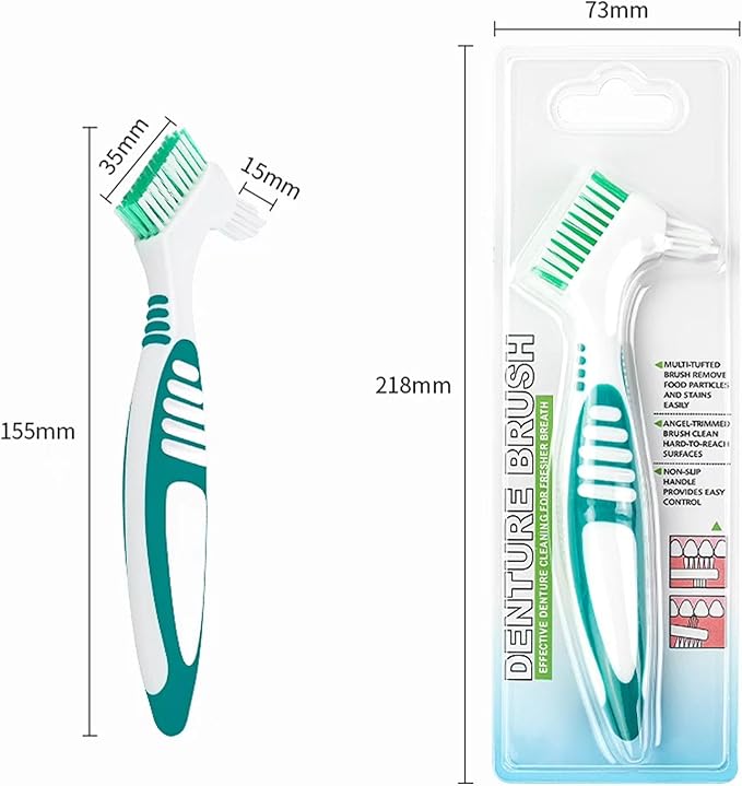 Denture Brush Dual Head Toothbrushes False Teeth Brush Denture Cleaning Kit Toothbrush (Purple Blue)