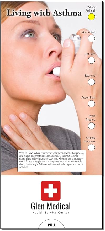 ZOCO - Living with Asthma Slide Chart - Custom Promotional Item (Pack of 250) - Medications, Inhalers, Triggers - Doctor’s Office, Clinics, Pharmacies Handout, Brochure, Pamphlet - 3.75 x 8.5 in.
