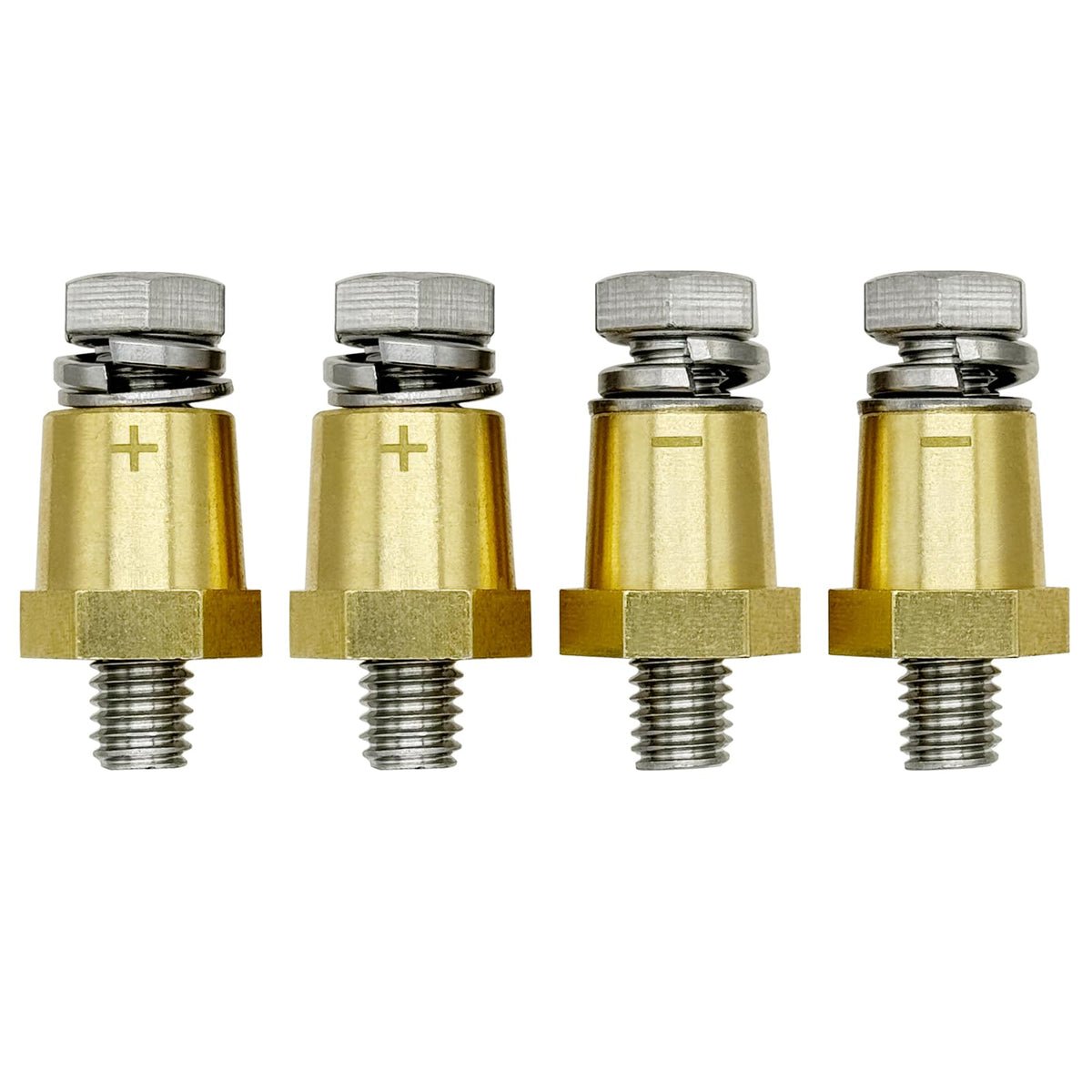 Ampper 3/8-16 Thread Brass Battery Terminal Charging Posts, Battery Post Adapter (+/-) With Solid 3/8 Bolts As Male Posts Direct