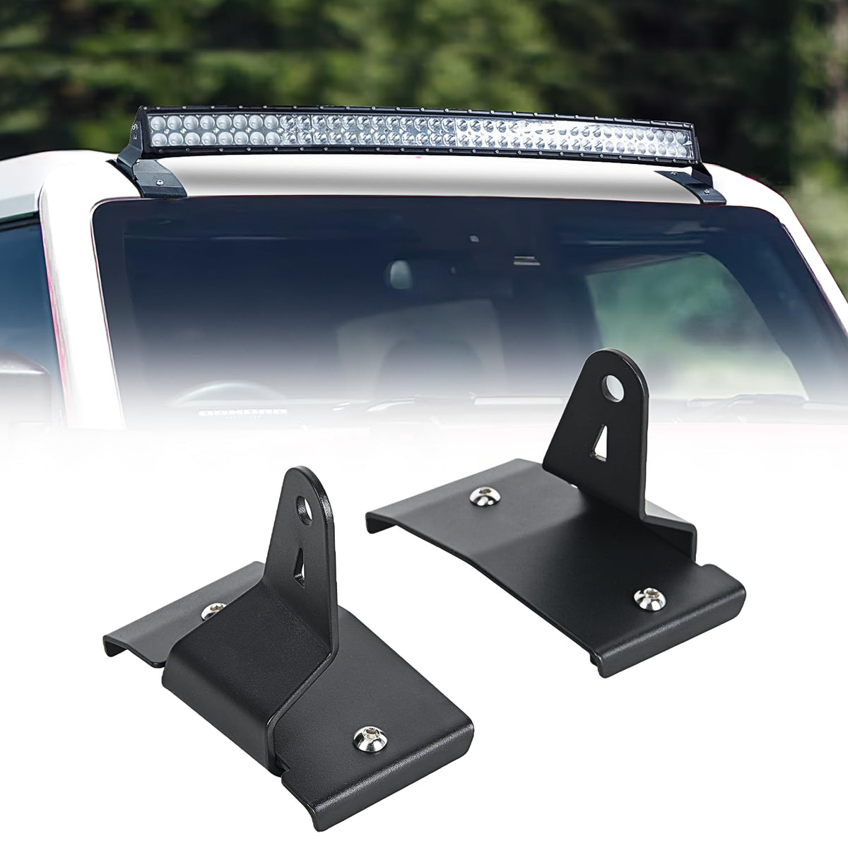 Nilight 42 inch Curved LED Light Bar Bracket Mounting Upper Windshield Roof Cab Brackets Compatible with Ford Bronco 2 Door and