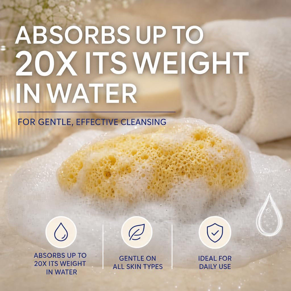 Constantia Beauty® Premium Natural FINA Silk Sponges - 2pc, 4"- 4.5" Luxury Softness on the Skin, from The Mediterranean, Fine Pores Sea Sponge Perfect for Make up, Facial Cleansing & Bathing