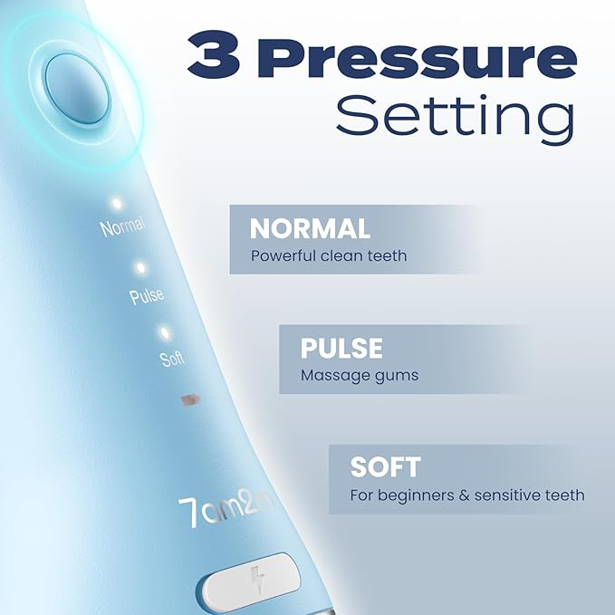 7AM2M Portable Cordless Water Flosser, Oral Irrigator with 3 Modes & 2 Tips, Fast Rechargeable, IPX7 Waterproof, Dental Water Flosser for Travel and Home Use (Light Blue)