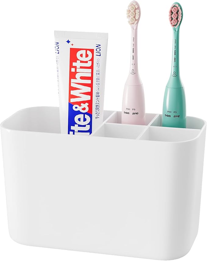 5 Slots Toothbrush Holders for Bathrooms, Wall Mounted Drill-Free Self-draining Wall Shower Holder for Toothbrush, Toothpaste, Razor, Removable for Bathroom Organizers and Storage(White)