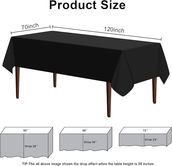 12 Pack Premium Black Plastic Table Cloth -70 X 120 Inch Rectangle Tablecloth, Disposable Tablecloth Plastic Table Cover for Parties (12, Black, 70" X 120" Rectangle)