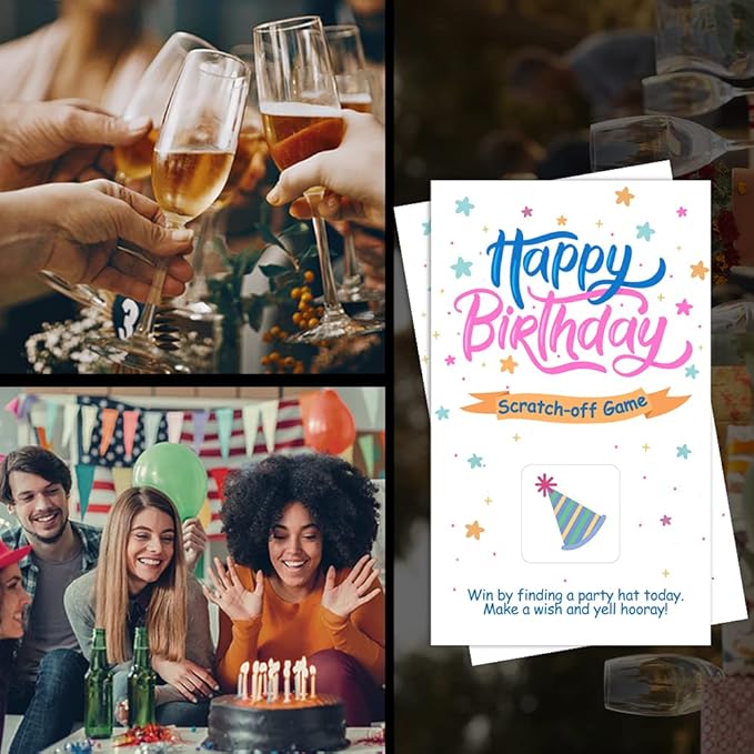 Haizct 50 Pack Adult Happy Birthday Day Party Game Scratch Off Cards, Funny Christmas Holiday Special Event Raffle Tickets Drawing, Birthday Raffle Tickets Party Supplies, Groups Raffles