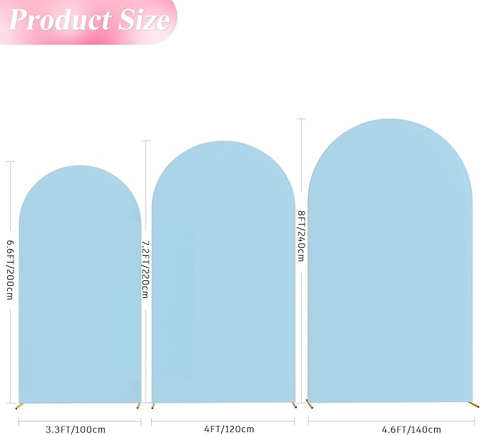 Wokceer Wedding Arch Cover (8FT, 7.2FT, 6.6FT) Set of 3 Spandex Fitted Wedding Arch Stand Covers Round Top Chiara Arch Backdrop Stands Cover for Birthday Party Ceremony Banquet Decor Dusty Blue