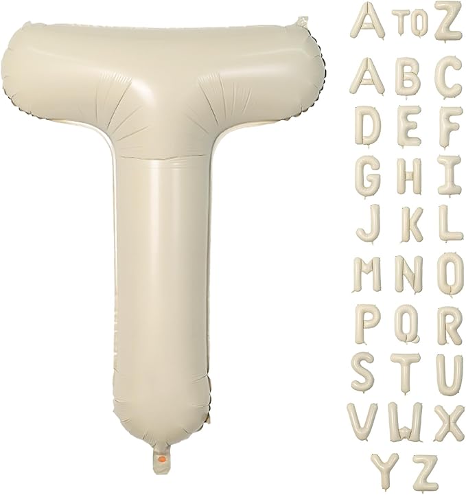 Biapian 40 Inch Giant Cream T Foil Balloons - Big Single Alphabet A-Z, Beige Large Aluminum Balloons for Birthday, Baby Shower, Wedding, Anniversary Party Decoration