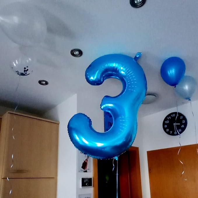 40 inch Blue Number Balloon Giant Foil Helium Balloons Blue Number 3 Balloon for 3rd Birthday Party Decorations