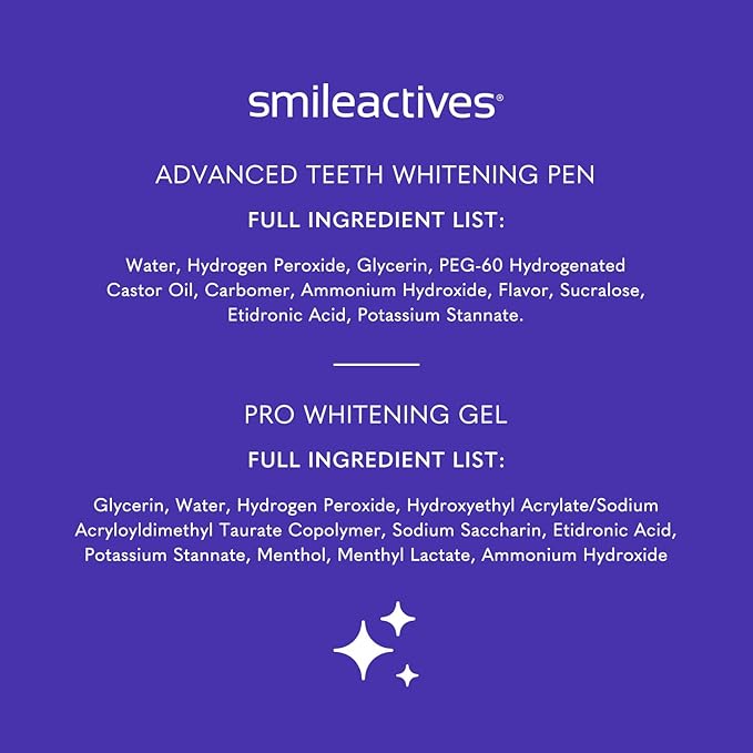 Smileactives Teeth Whitening Kit, Complete at Home Teeth Whitening Treatment, Travel Size Tooth Whitening, Stain Remover for White Teeth, Contains Clinical-Grade Hydrogen Peroxide, 30 Day Kit