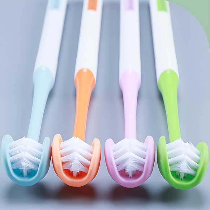 3 Sided Autism Toothbrush 360° Oral Teeth Cleaning Design U-Shaped Toothbrush 4 PCS Adult Soft Bristles Soft and Gentle for Complete Tooth and Gum Care (Mix Colour 4PCS)