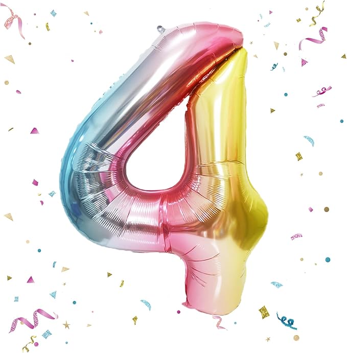 40 Inch Giant Rainbow Number 4 Balloons, Birthday Balloons, Helium Mylar Foil Big Number Balloons for Birthday Party Decorations, Kids' Birthday Anniversary Party Baby Shower Unicorn Parties