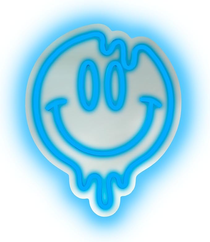 Smiley Face Neon Sign, LED Mirror Wall Light, Melting Smiley Face Decor for Girls, Cool Large Neon Sign for Room or Wall Decoration