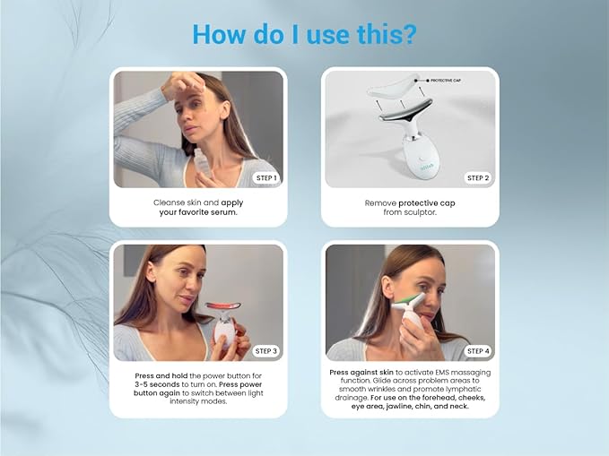 Red Light Therapy Face & Neck Massager – LiftLab 3-in-1 LED Sculptor with Blue & Green Modes – Jawline & Double Chin Tightening, Wrinkle & Spot Care -Improved Battery