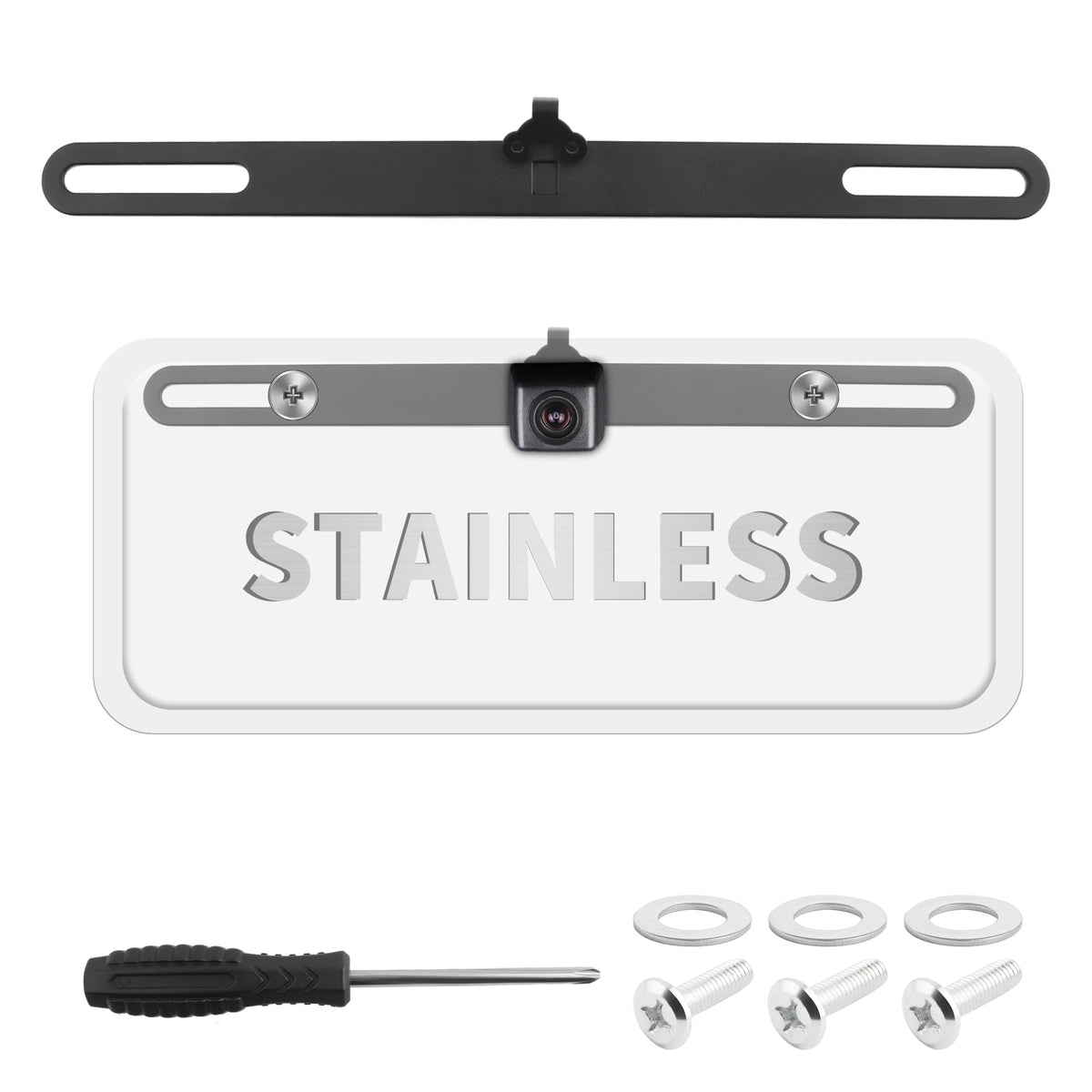 carleef Standard License Plate Backup Camera Mounting Plate,Movable Adjustable License Plate Camera Holder Avoid Blocking,Univer