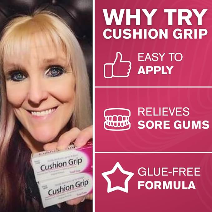 Cushion Grip Thermoplastic Denture Adhesive, 0.35 oz Travel Size (Pack of 10) – Refits and Tightens Loose Dentures for Up to 4 Days | Non-Glue, Zinc-Free, Waterproof Formula, Acts Like a Soft Reliner