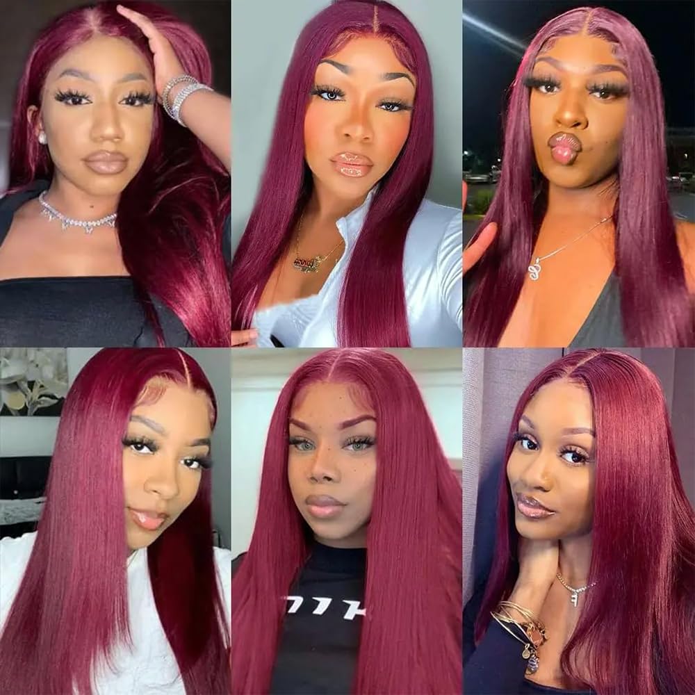 Straight Human Hair Bundles 14 16 18 Inch #99J Burgundy Bundles Human Hair Wine Red 12A Unprocessed Native Virgin Hair 50G Per Bundle 3 Extensions Wet and Wavy Weave for Women