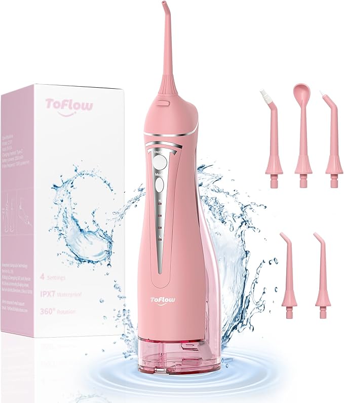 Water Flosser Teeth Pick: Rechargeable Cordless Oral Irrigator 300ML Portable Water Flosser for Braces IPX7 Waterproof Electric Waterflosser for Teeth Cleaning C101 Pink
