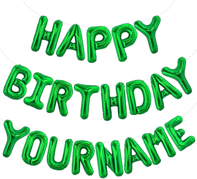 TONIFUL 65 Pcs 16 Inch Green Happy Birthday Balloons and 2 Sets A-Z Foil Letters Balloons DIY Personalized Phrase Banner for Birthday Celebration Halloween Thanksgiving Christmas Party Decorations