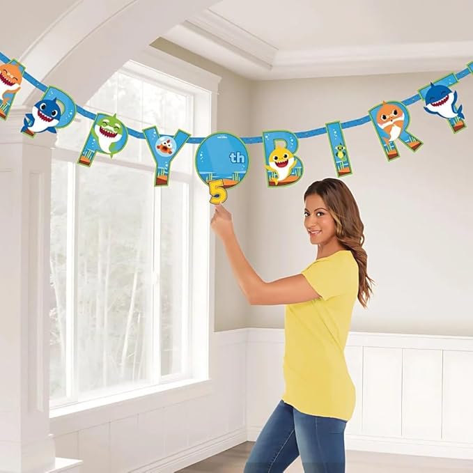 Baby Shark Happy Birthday Jumbo Add An Age Banner - 10.5' x 10" (Pack Of 1) - Multicolor Party Decoration - Great For Themed Parties & Events