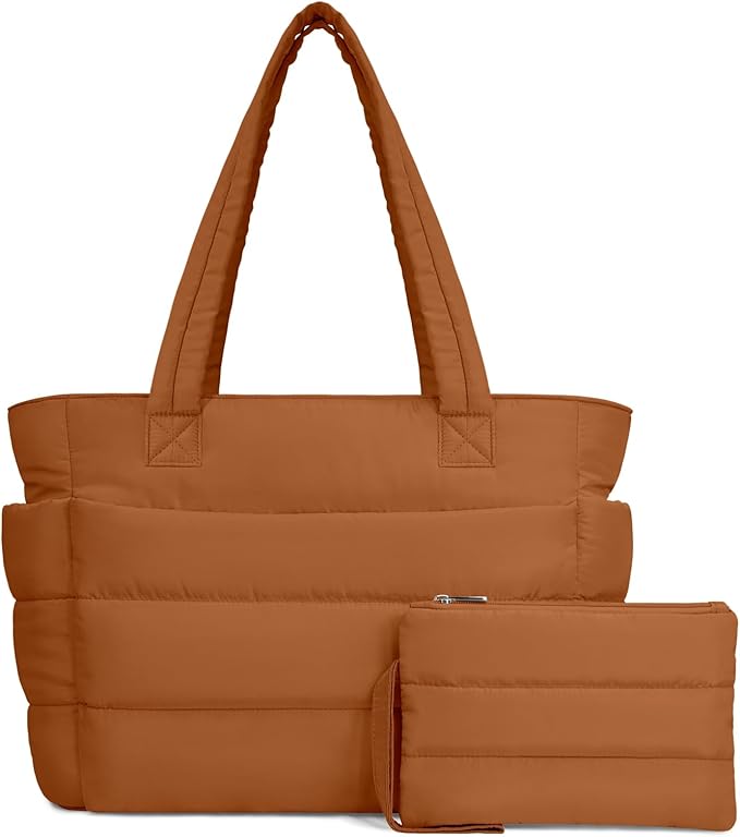 TOPDesign Puffer Tote Bag for Women, Lightweight Puffy Handbag with Compartments, Quilted Shoulder Bag for Work, Travel, Gym